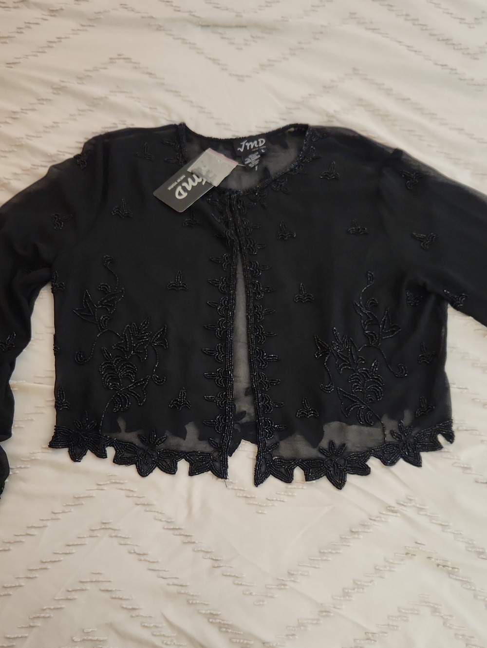 JMD Black Beaded Sheer Cropped Shrug